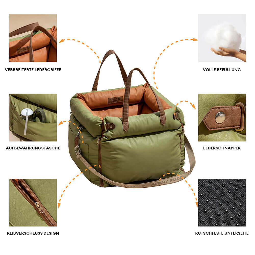 Dog Car Seat Bed Made of Faux Leather - Protection and Comfort