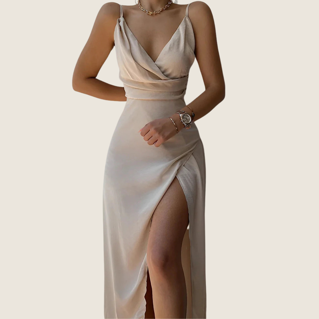 Image of Dominique | Women's V-Neck Slip Midi Dress