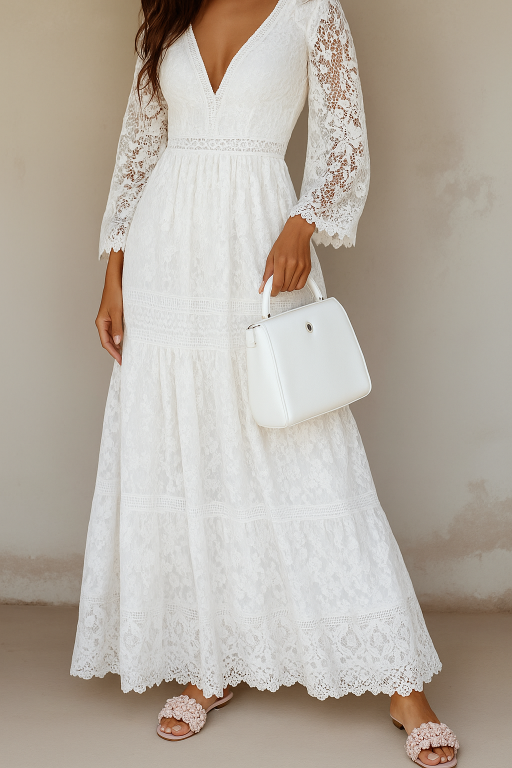 Image of Doris | Women's V-Neck Lace Maxi Dress