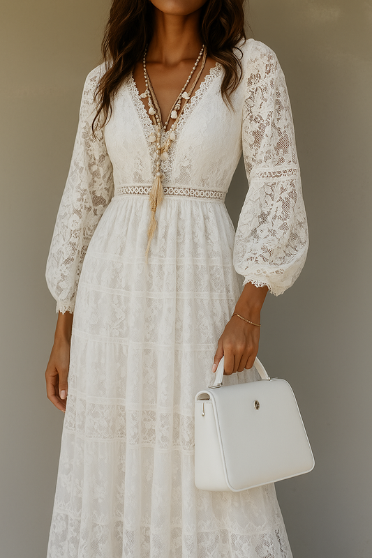 Image of Doris | Women's V-Neck Lace Maxi Dress