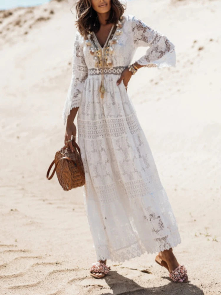 Doris | Women's V-Neck Lace Maxi Dress - Image 1