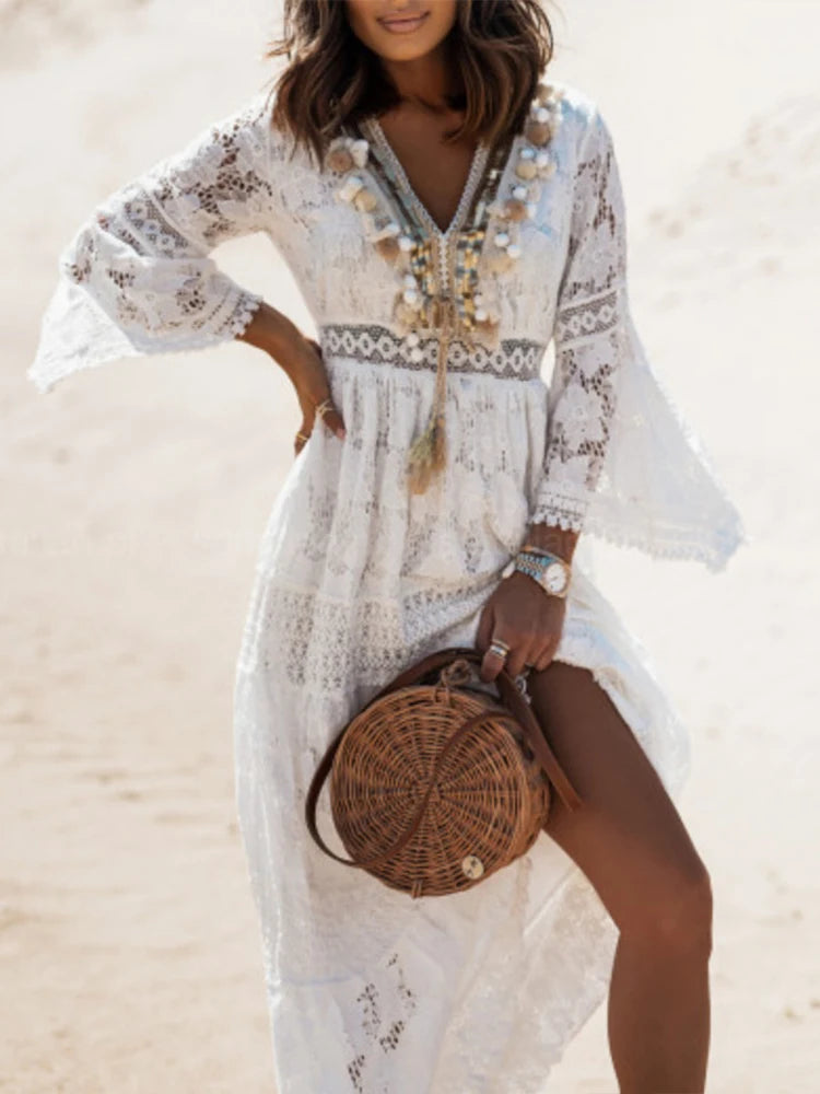 Doris | Women's V-Neck Lace Maxi Dress - Image 2