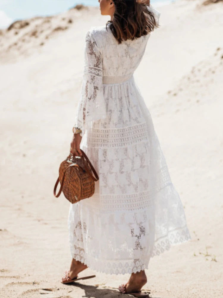 Doris | Women's V-Neck Lace Maxi Dress - Image 3