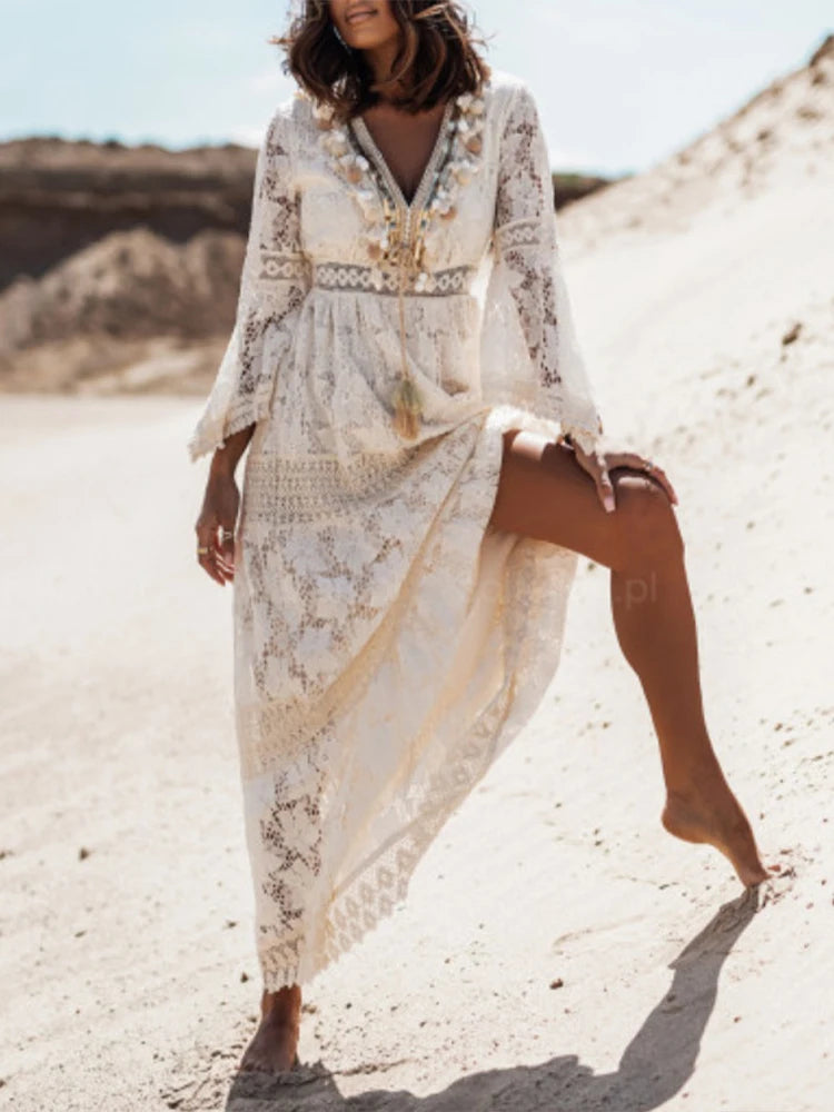 Doris | Women's V-Neck Lace Maxi Dress - Image 5