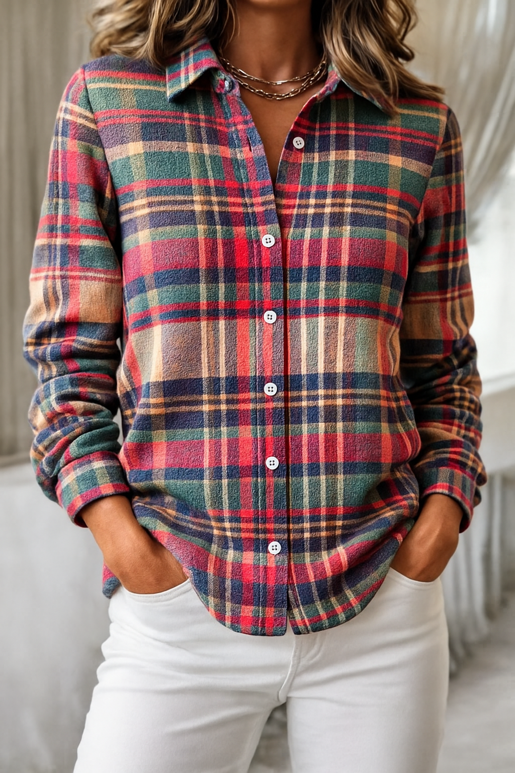 Image of Dorothy | Women's Button-Down Plaid Blouse