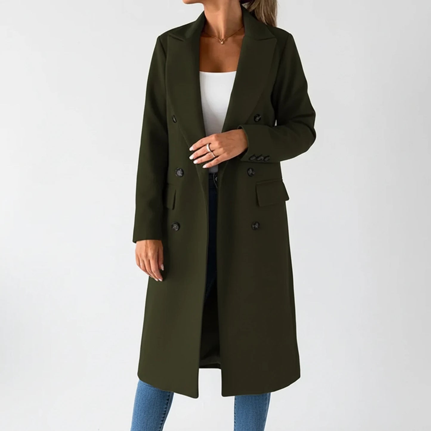Double-Breasted Long Coat for Women