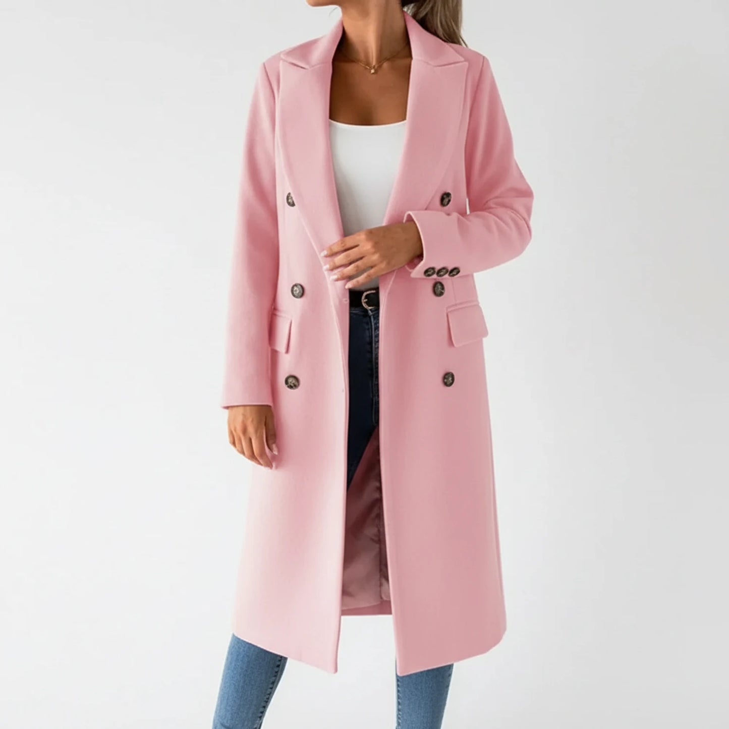 Double-Breasted Long Coat for Women