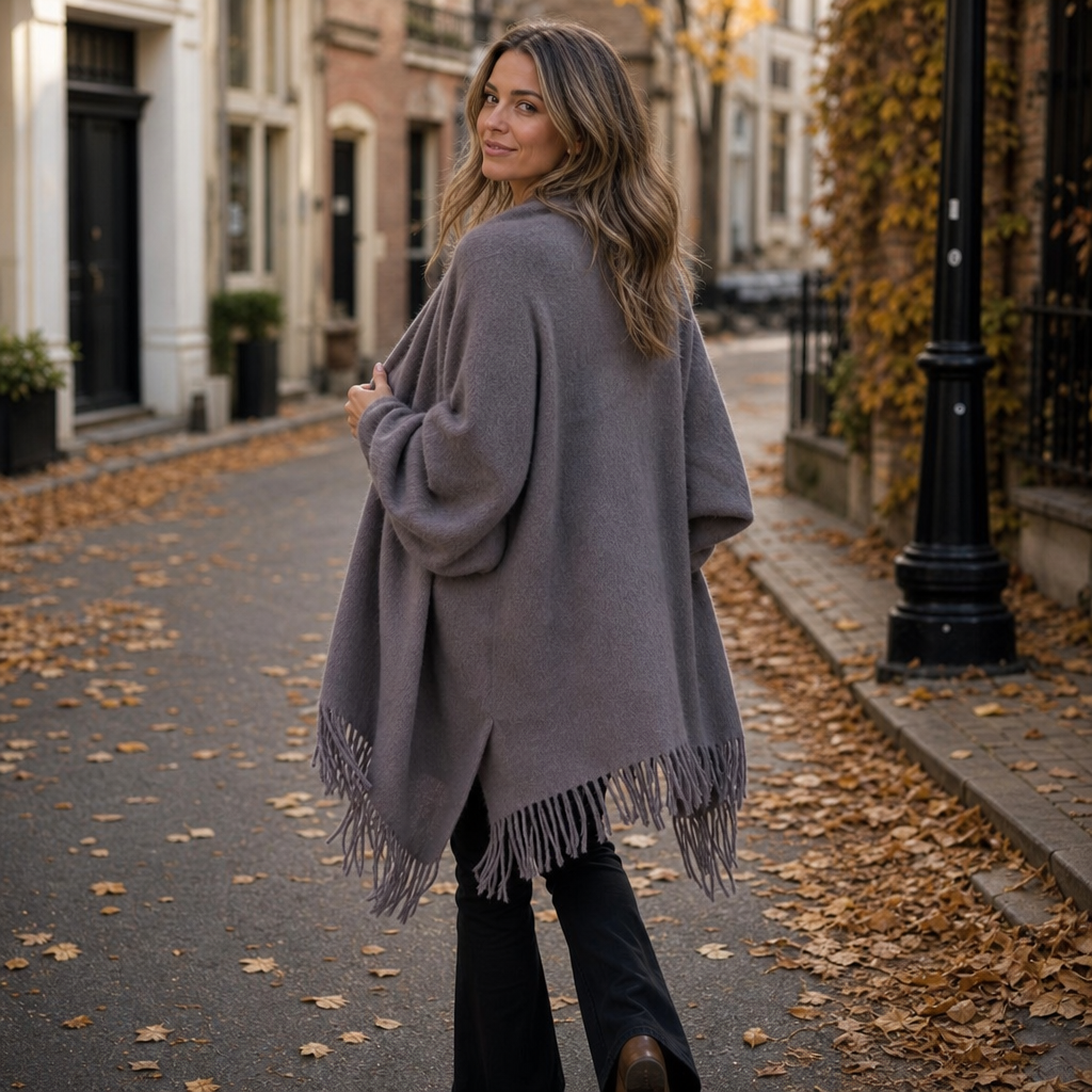 Draped Shawl Collar Open-Front Wool Coat