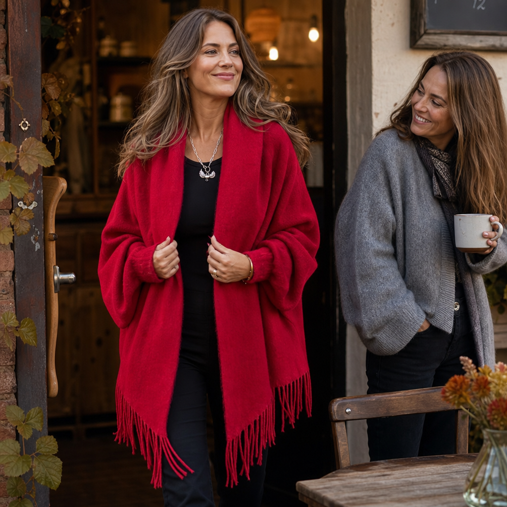 Draped Shawl Collar Open-Front Wool Coat