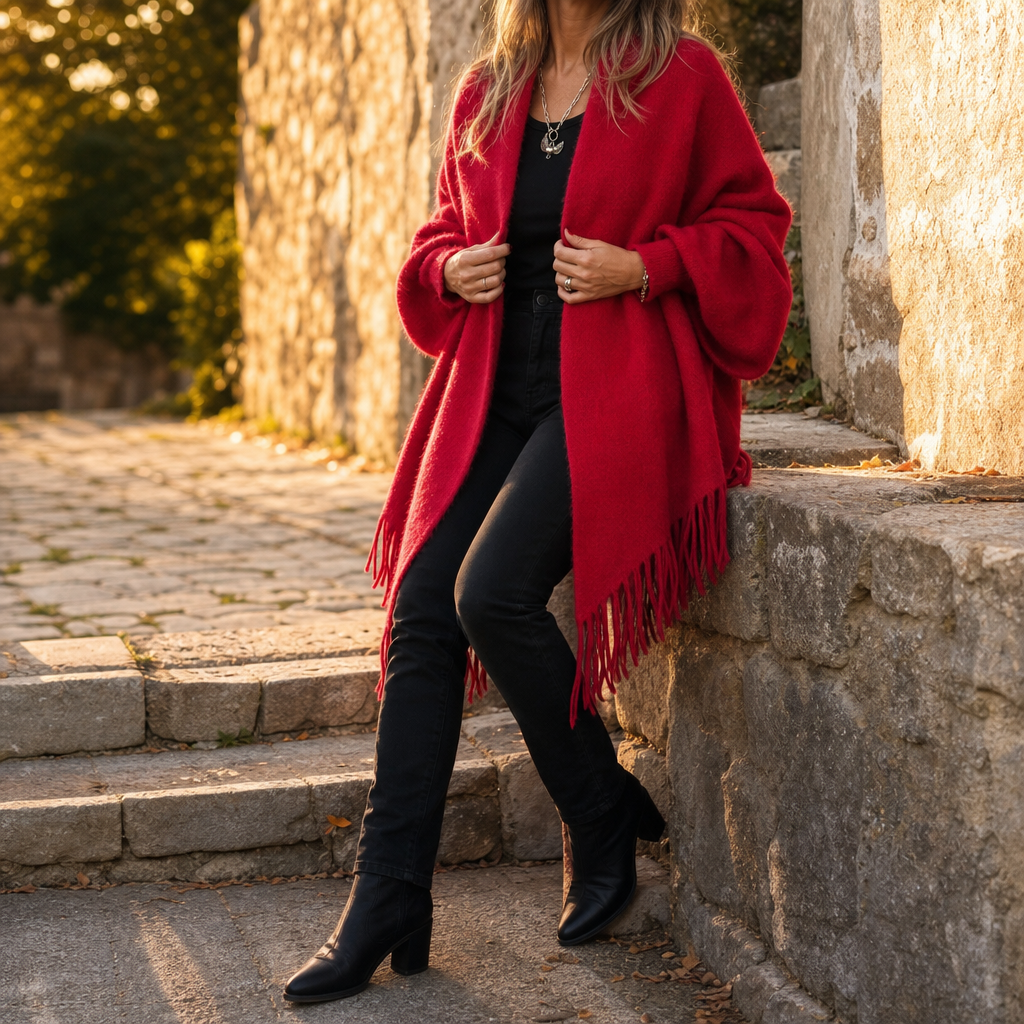 Draped Shawl Collar Open-Front Wool Coat