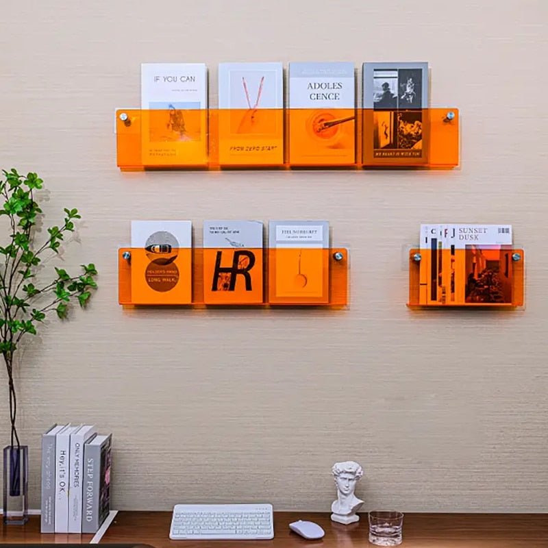 Eco-Friendly Acrylic Magazine Rack – Wall-Mounted Organizer for Magazines – A Stylish and Highly Functional Decor Element.