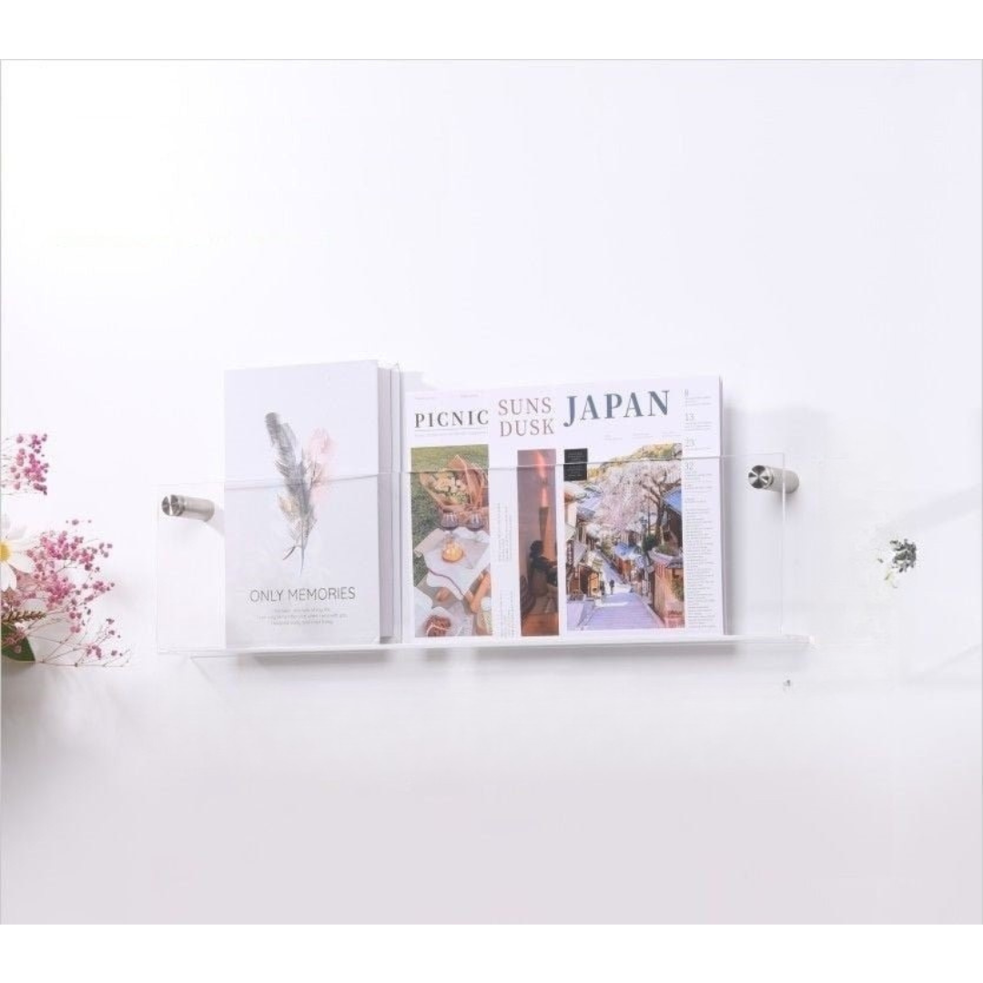 Eco-Friendly Acrylic Magazine Rack – Wall-Mounted Organizer for Magazines – A Stylish and Highly Functional Decor Element.
