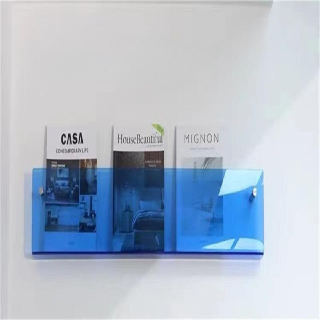 Eco-Friendly Acrylic Magazine Rack – Wall-Mounted Organizer for Magazines – A Stylish and Highly Functional Decor Element.