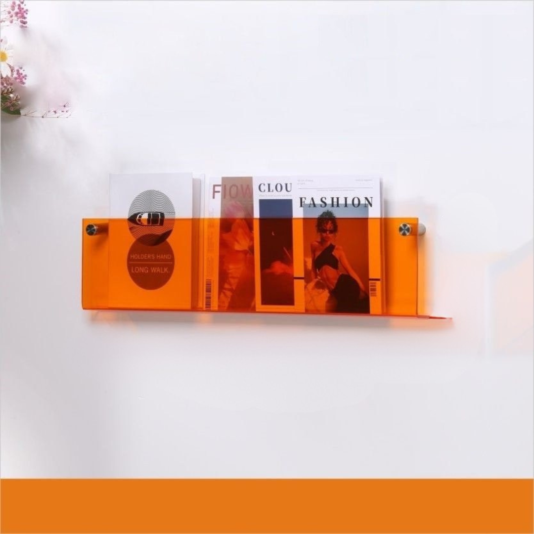 Eco-Friendly Acrylic Magazine Rack – Wall-Mounted Organizer for Magazines – A Stylish and Highly Functional Decor Element.
