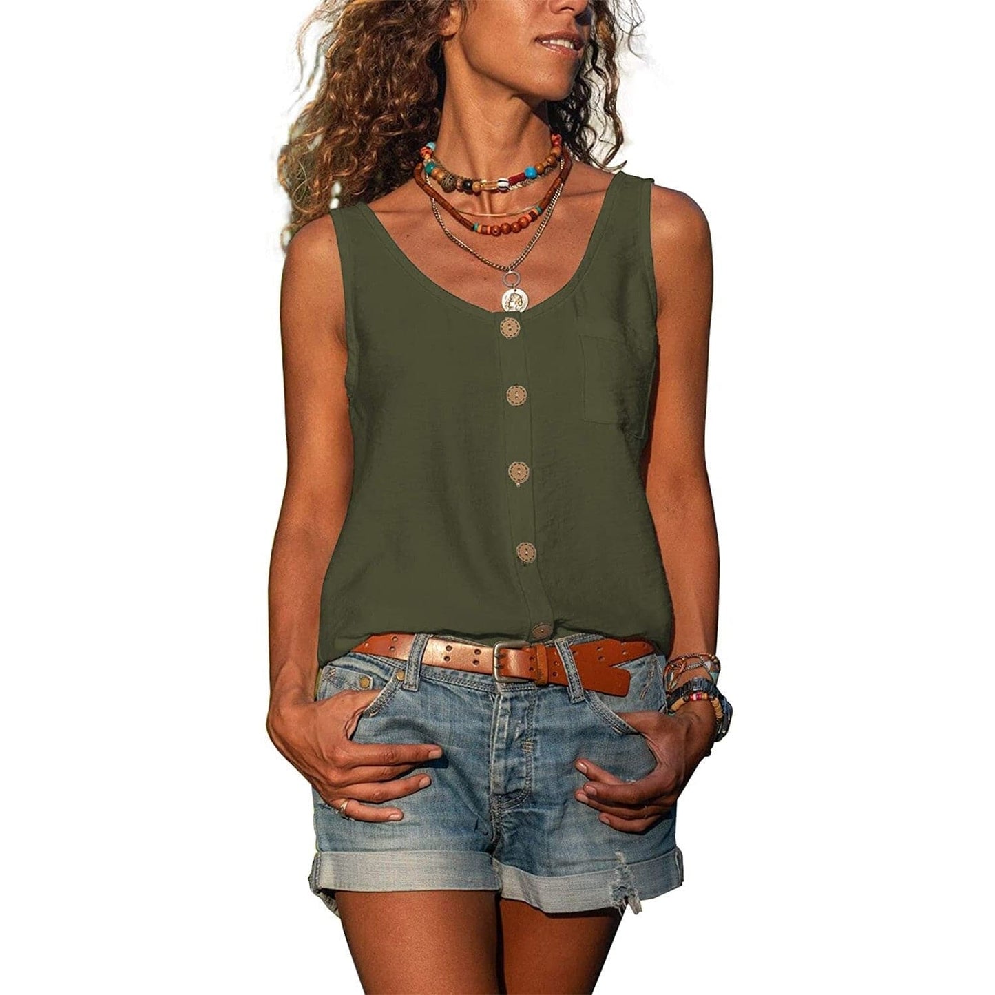 Image of Elizabeth | Women's Button-Front Sleeveless Tank Top