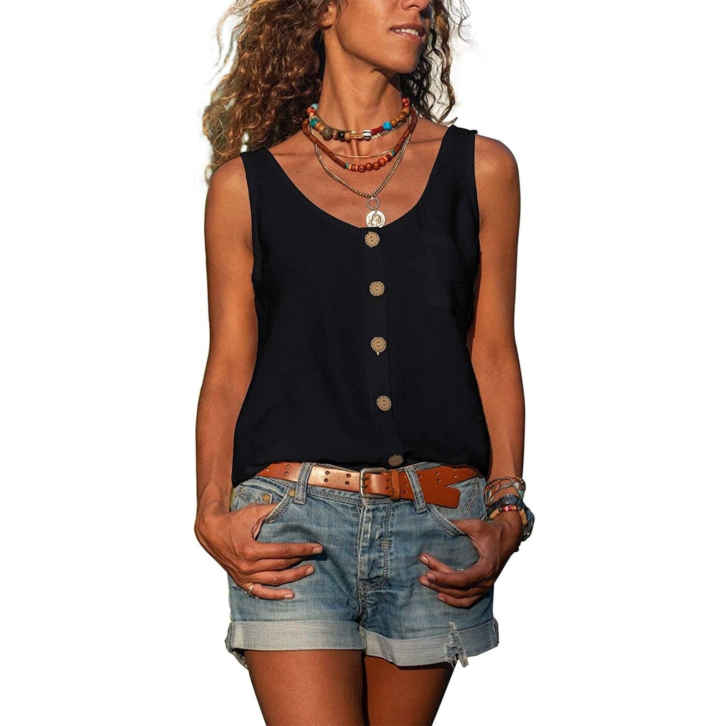 Image of Elizabeth | Women's Button-Front Sleeveless Tank Top