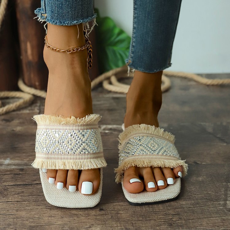 Image of Ellen | Women's Fringe Slides Sandals