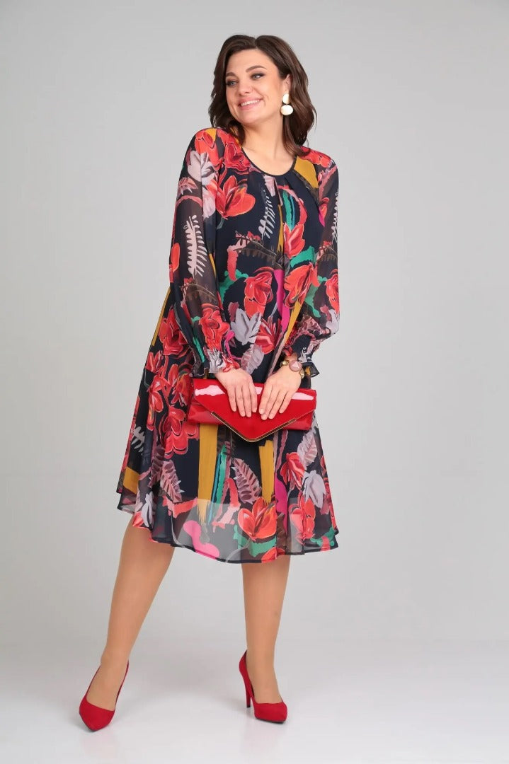 Image of Ellen | Women's Long Sleeve A-Line Midi Dress