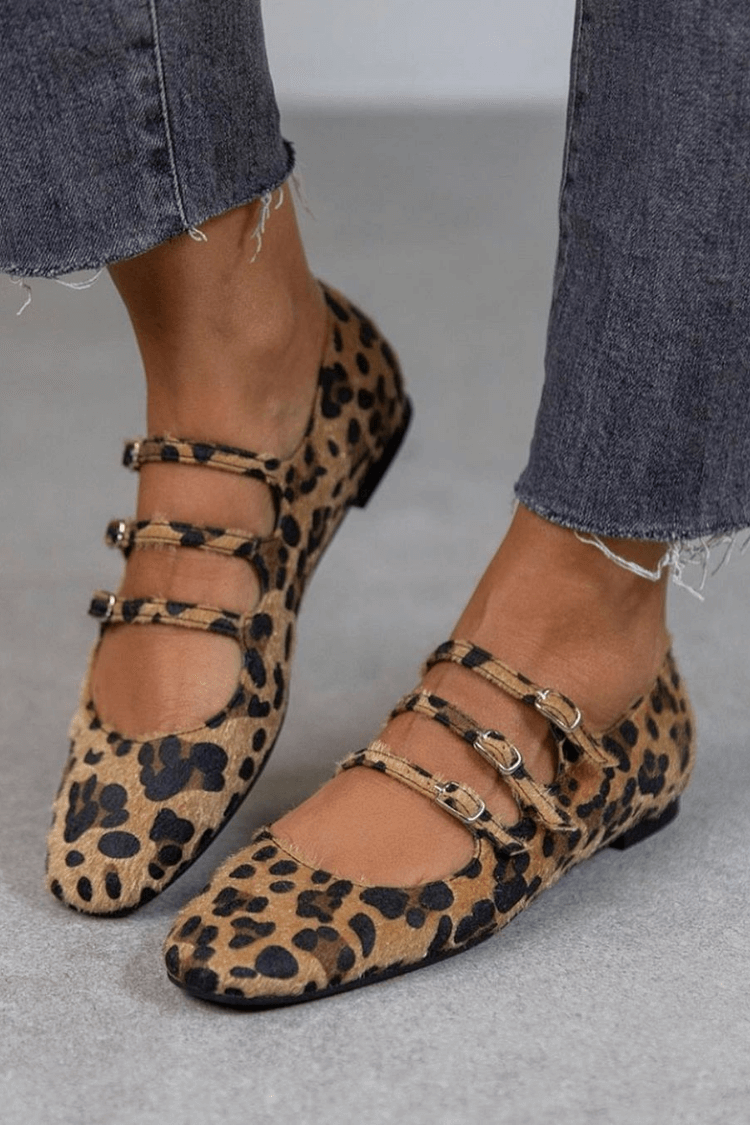 Image of Ellen | Women's Multi Strap Animal Print Flats