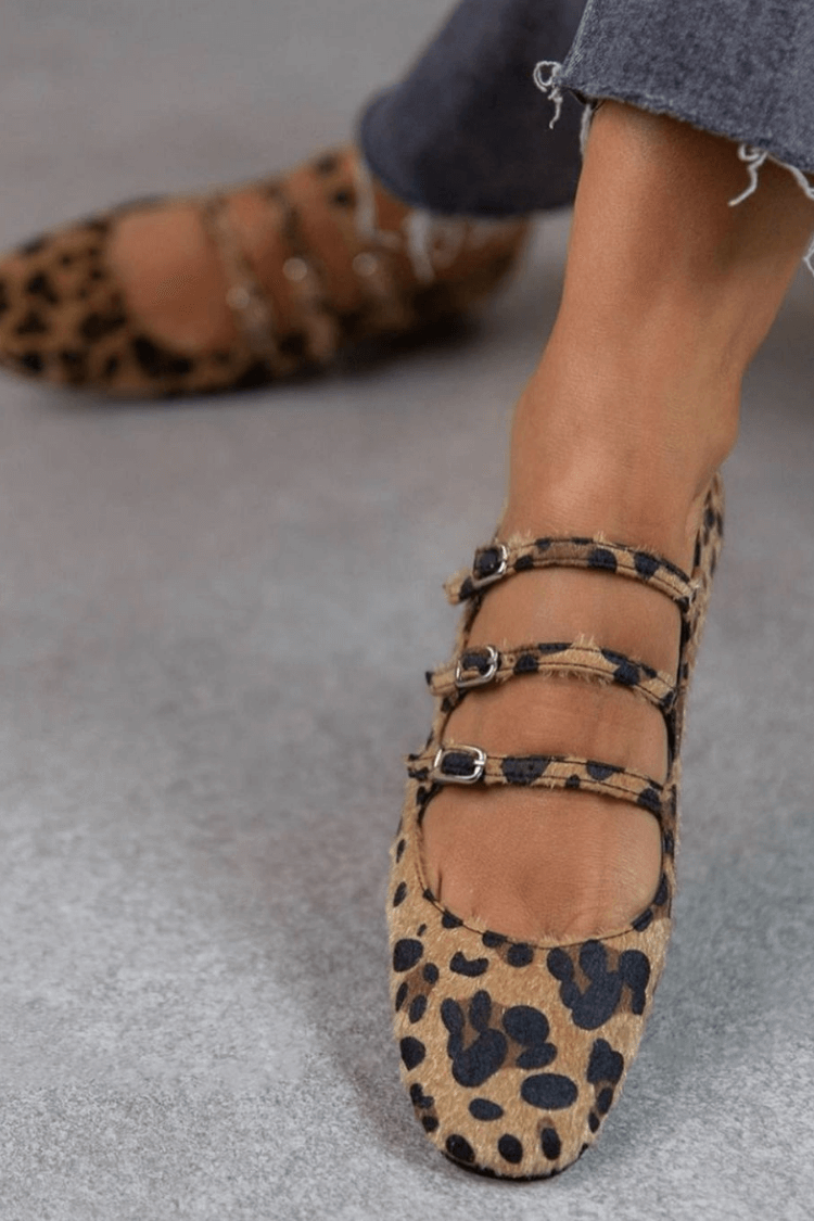 Image of Ellen | Women's Multi Strap Animal Print Flats