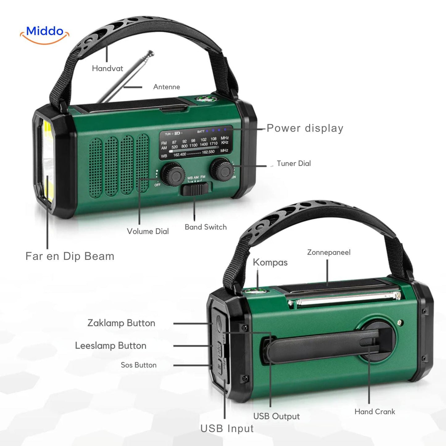 Emergency Radio, Flashlight, Reading Lamp, Compass, SOS & Solar Rechargeable – SolarPower™ Pro