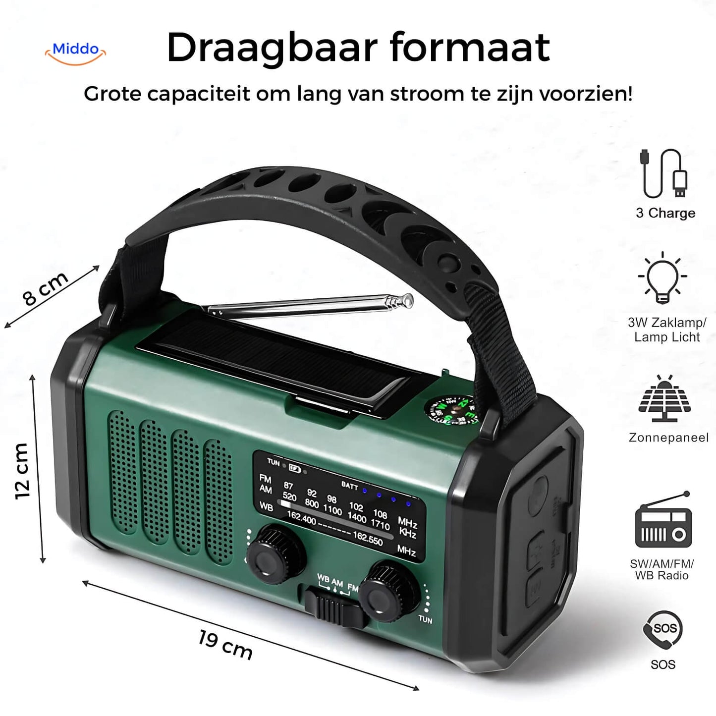 Emergency Radio, Flashlight, Reading Lamp, Compass, SOS & Solar Rechargeable – SolarPower™ Pro