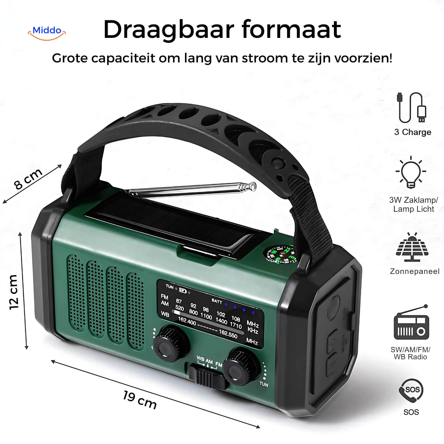 Emergency Radio, Flashlight, Reading Lamp, Compass, SOS & Solar Rechargeable – SolarPower™ Pro