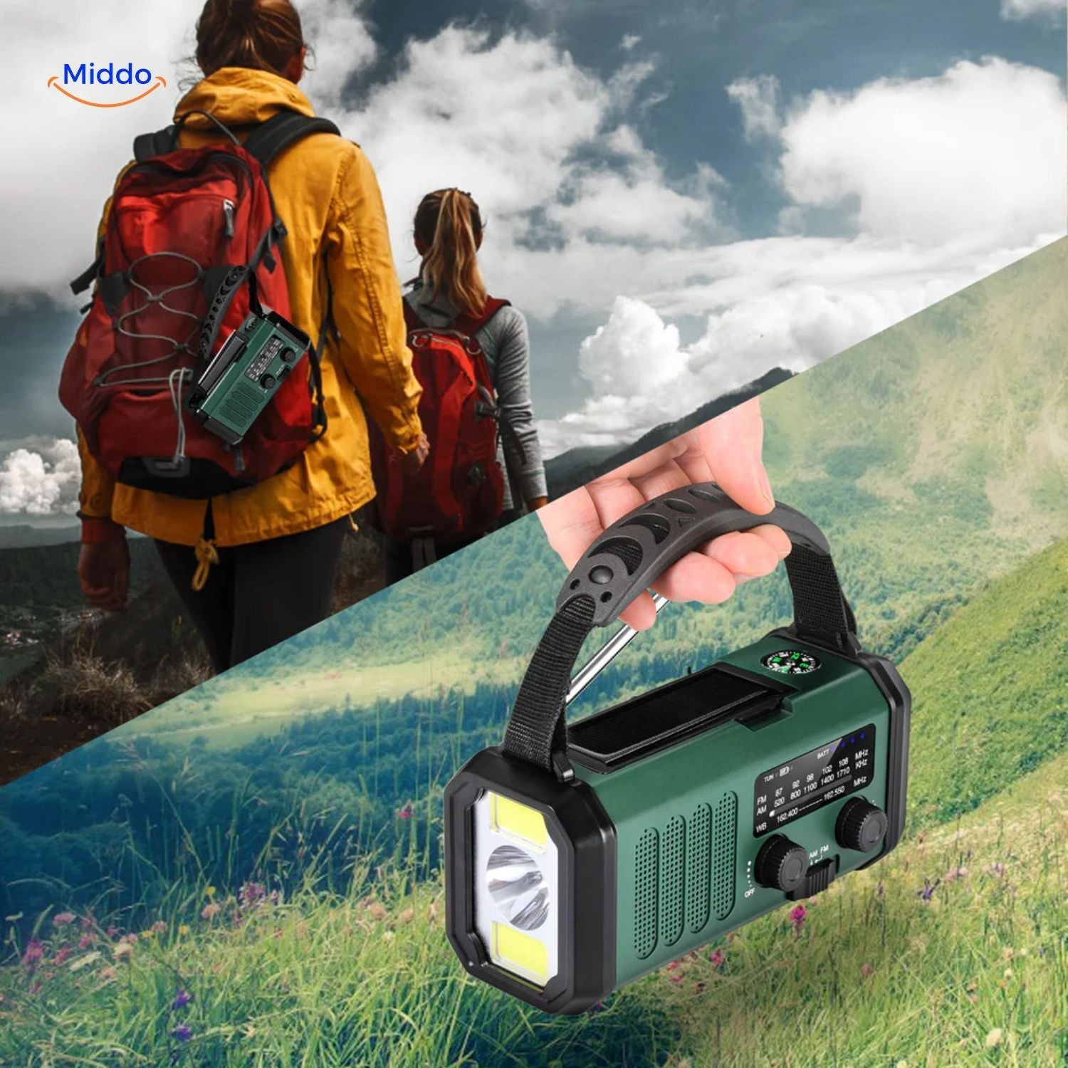 Emergency Radio, Flashlight, Reading Lamp, Compass, SOS & Solar Rechargeable – SolarPower™ Pro