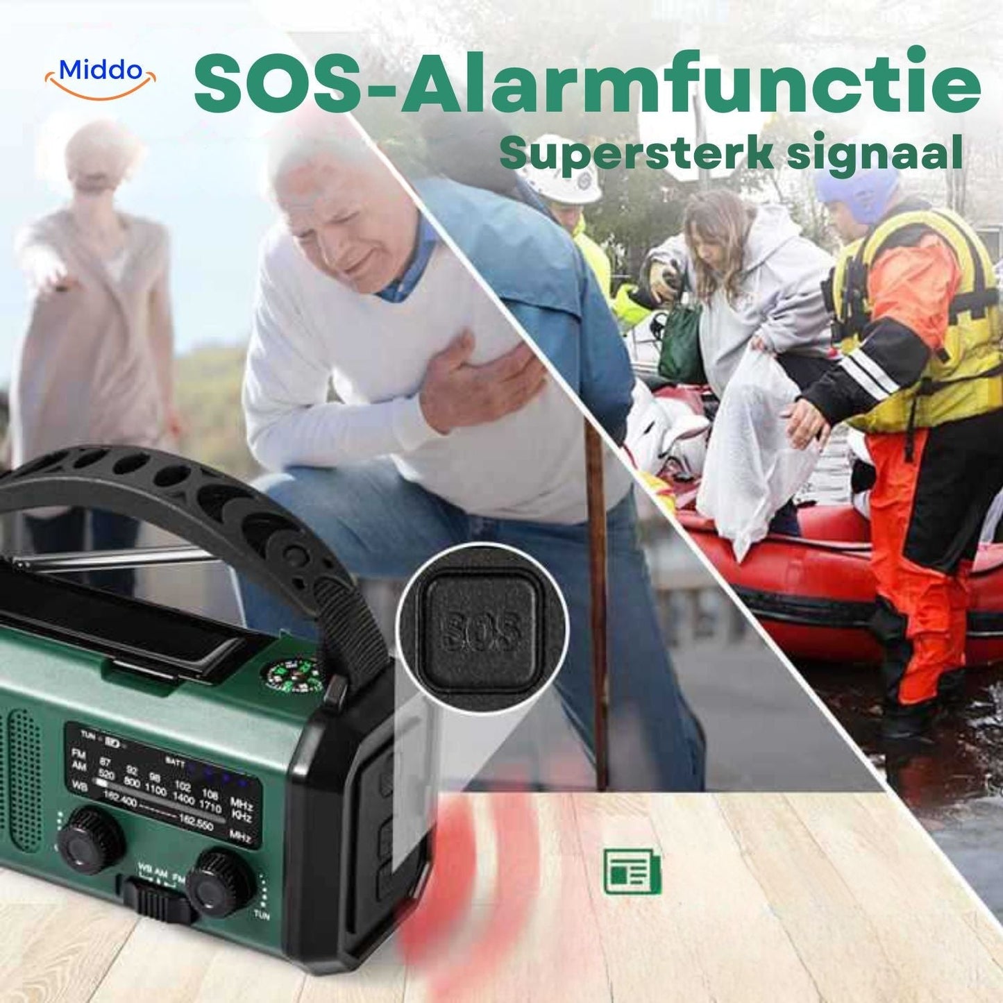 Emergency Radio, Flashlight, Reading Lamp, Compass, SOS & Solar Rechargeable – SolarPower™ Pro