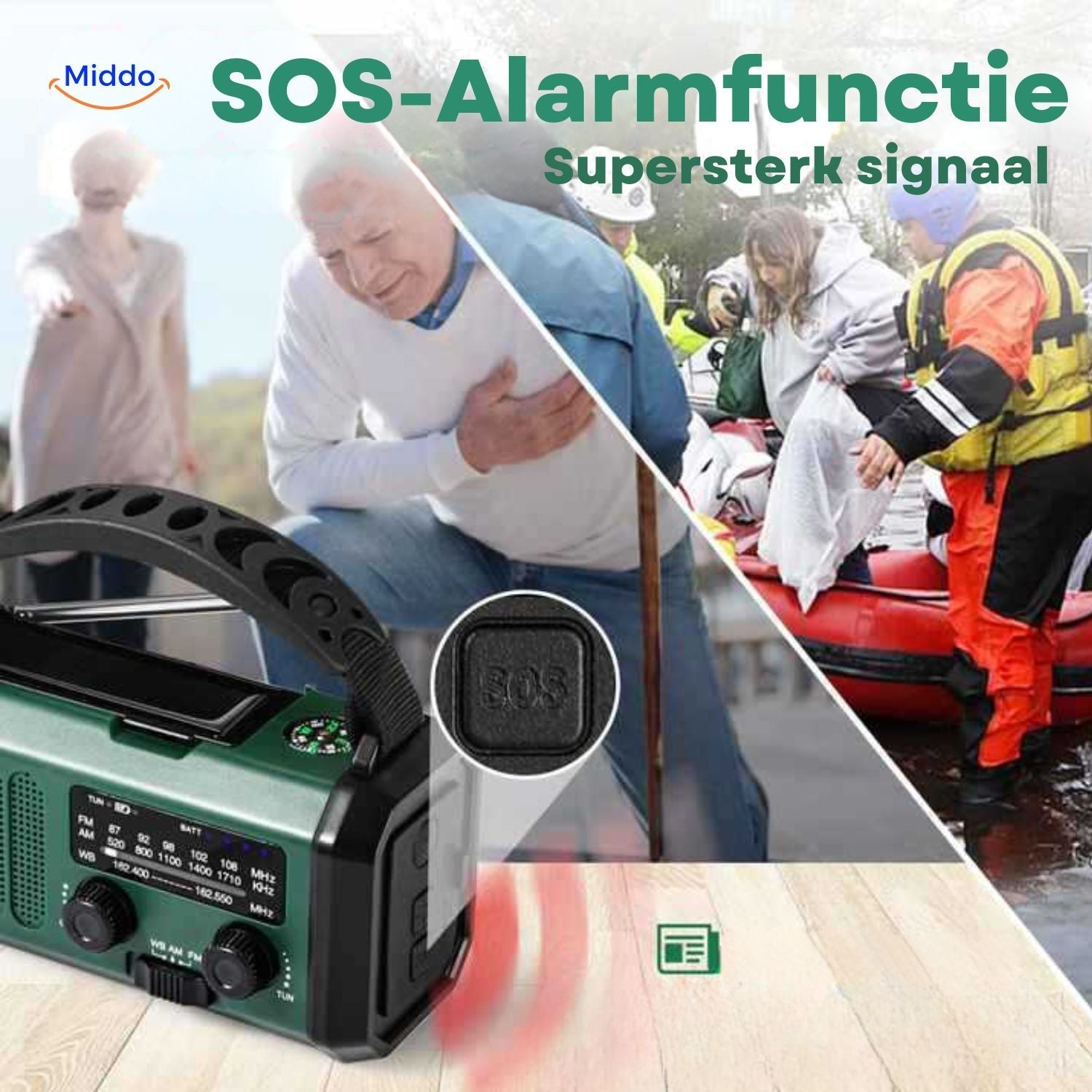 Emergency Radio, Flashlight, Reading Lamp, Compass, SOS & Solar Rechargeable – SolarPower™ Pro