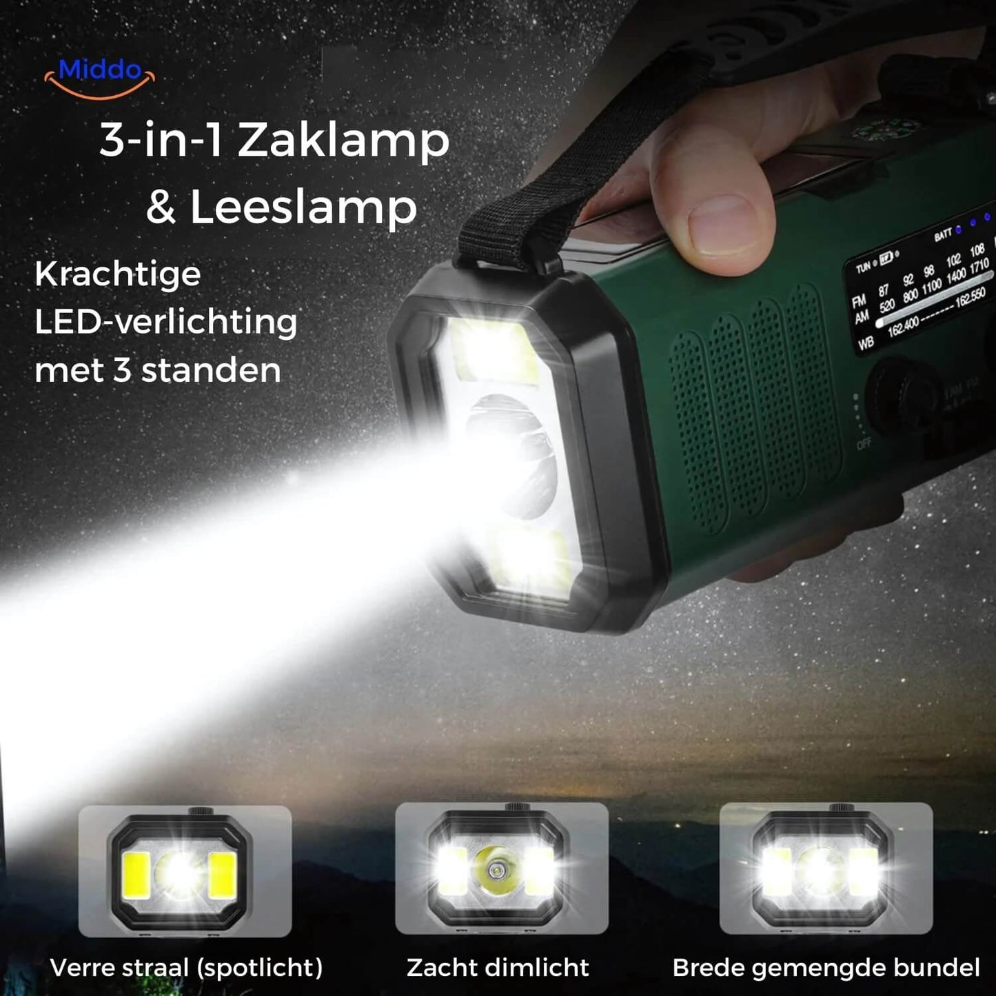Emergency Radio, Flashlight, Reading Lamp, Compass, SOS & Solar Rechargeable – SolarPower™ Pro