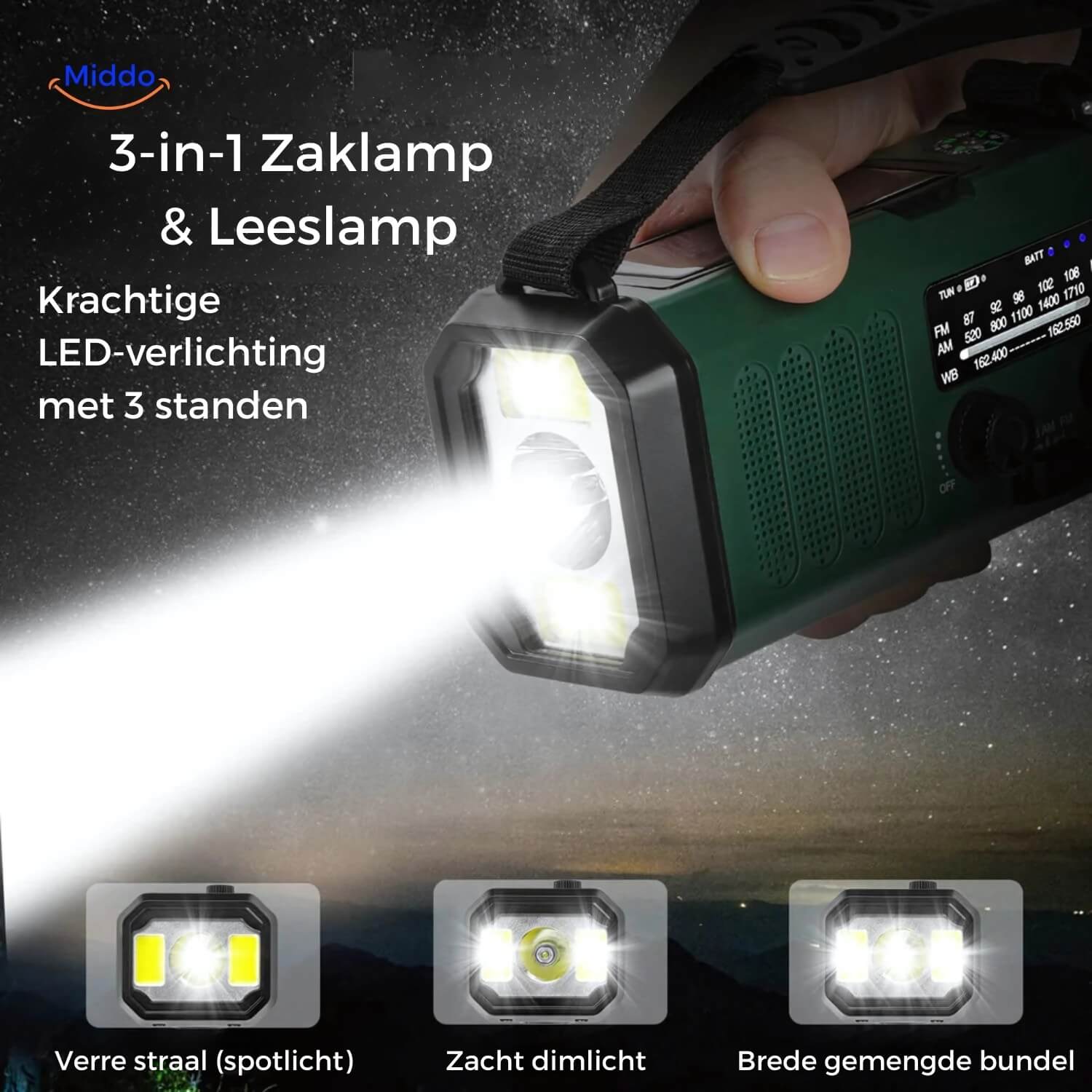 Emergency Radio, Flashlight, Reading Lamp, Compass, SOS & Solar Rechargeable – SolarPower™ Pro