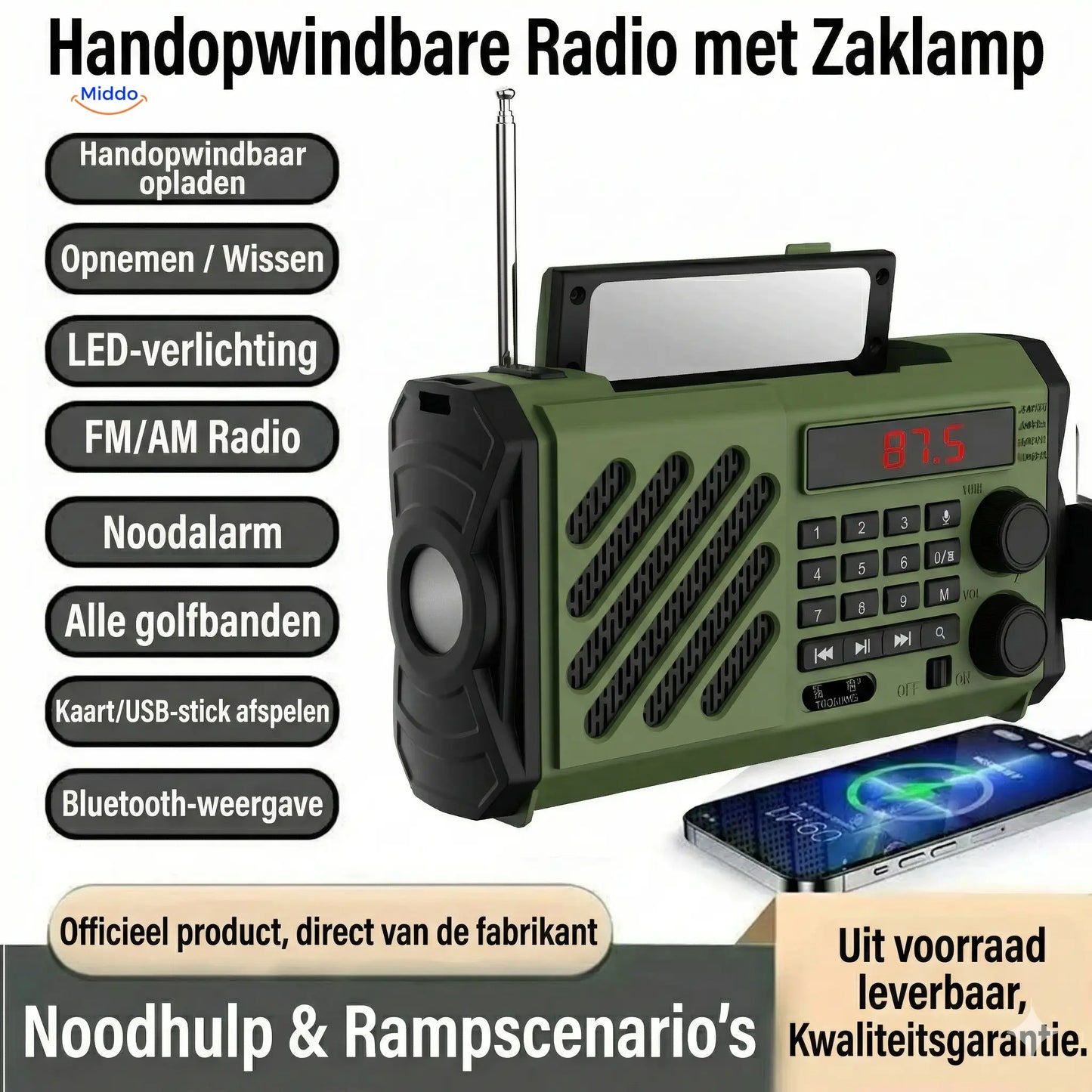Emergency Radio, Flashlight, Reading Lamp, Compass, SOS & Solar Rechargeable – SolarPower™ Pro