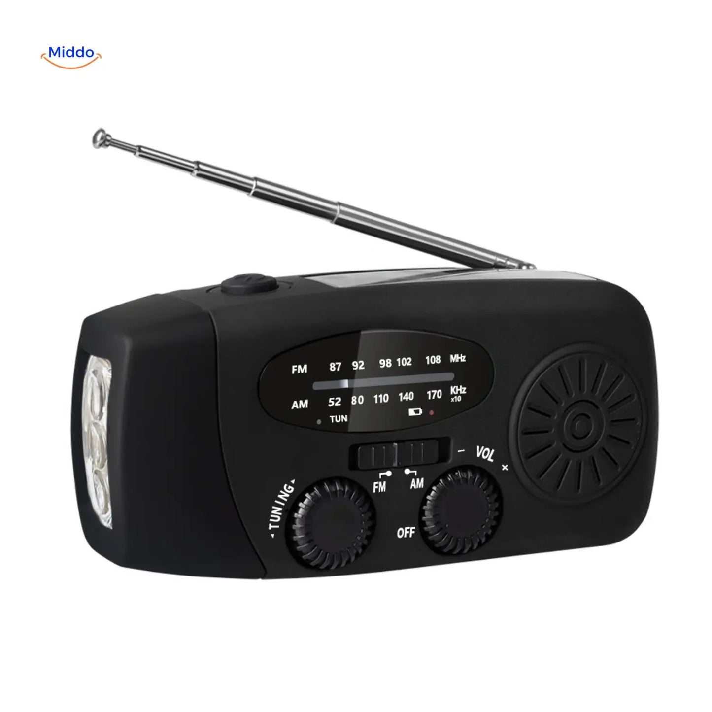 Emergency Radio, Flashlight, Reading Lamp, Compass, SOS & Solar Rechargeable – SolarPower™ Pro