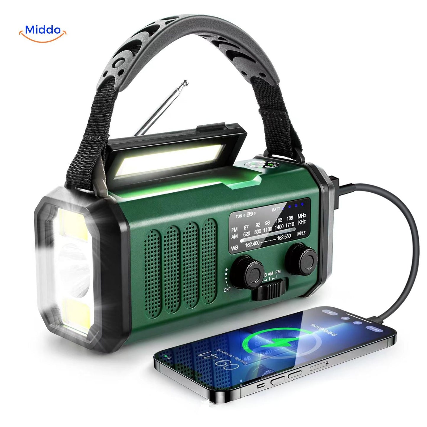 Emergency Radio, Flashlight, Reading Lamp, Compass, SOS & Solar Rechargeable – SolarPower™ Pro