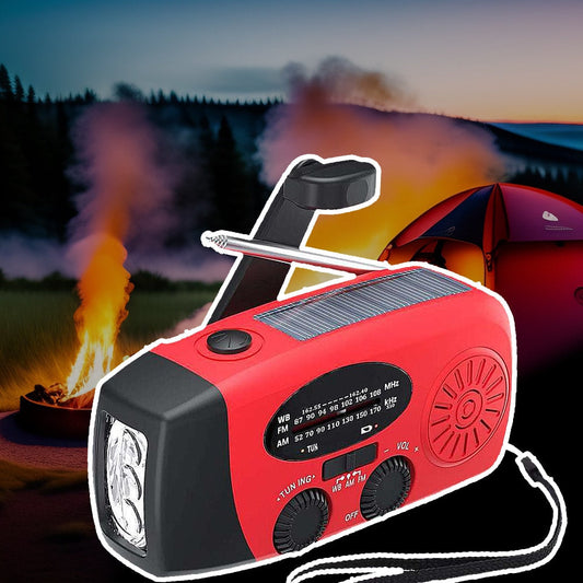 Emergency Radio FM/AM with Built-in Solar Panels, Flashlight, Powerbank & Hand Crank