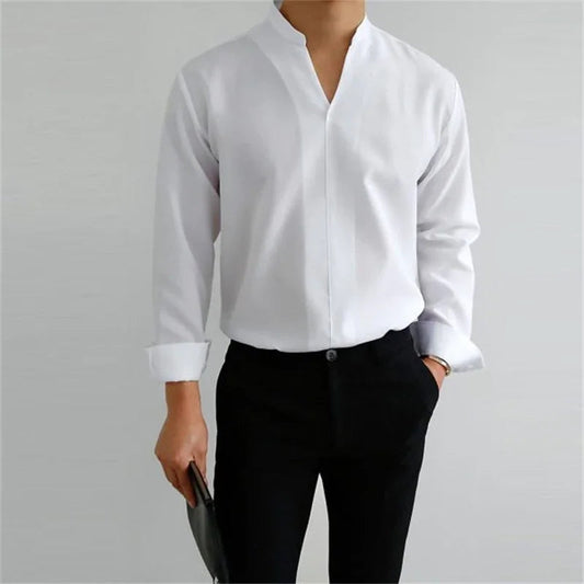 Image of Evan | Men's Long Sleeve Mandarin Collar Casual Shirt
