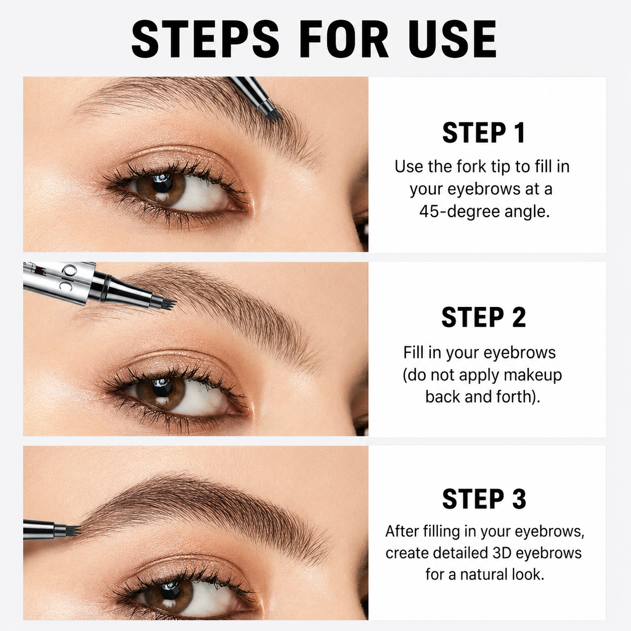 Eyebrow Pencil | Waterproof 3D with 4 Fork Tips | Microblading Effect | BrowFinesse