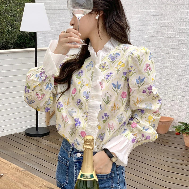 Image of Fern | Women's Floral Print Ruffle Blouse