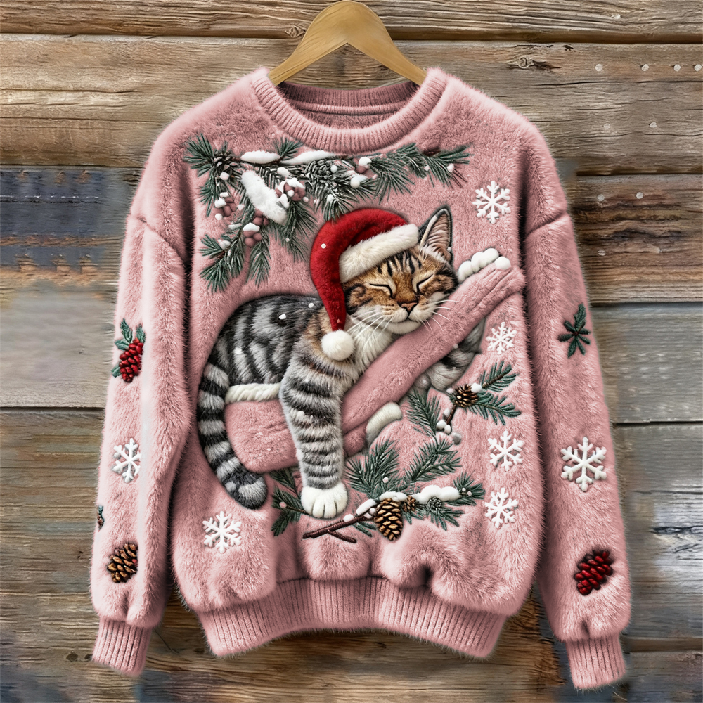 Festive Christmas Sweater with Cat