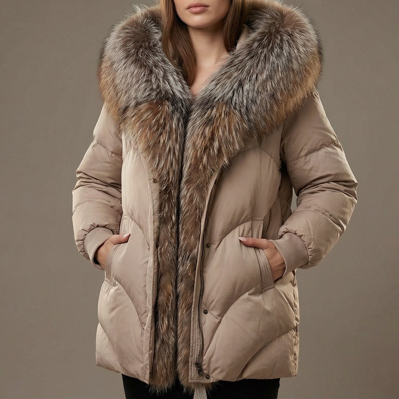 Image of Fiona | Women's Puffer Coat with Fur Collar