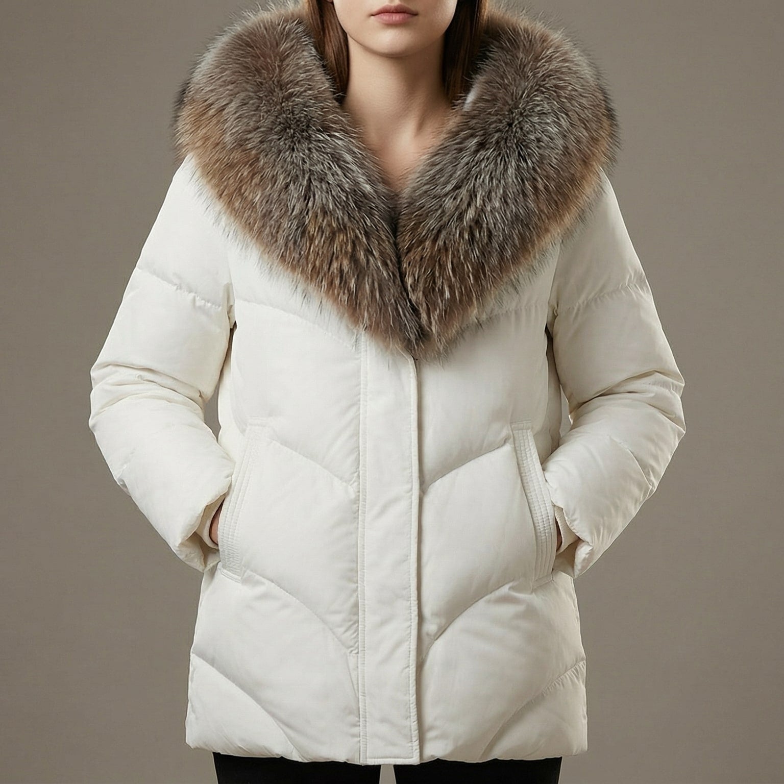 Image of Fiona | Women's Puffer Coat with Fur Collar