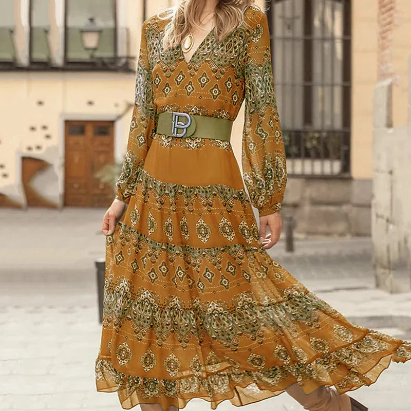 Image of Fiona | Women's V-Neck Long Sleeve Maxi Dress