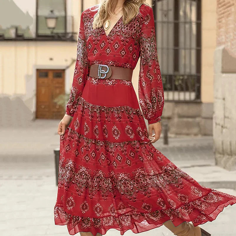 Image of Fiona | Women's V-Neck Long Sleeve Maxi Dress