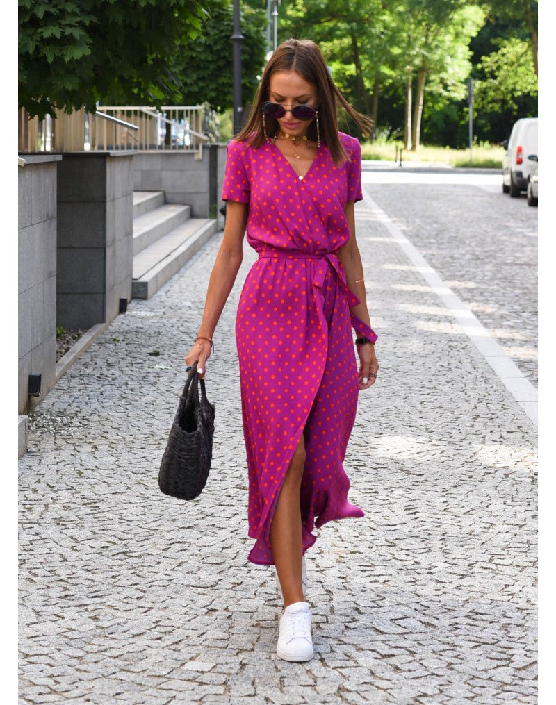 Image of Fiona | Women's V-Neck Wrap Midi Dress