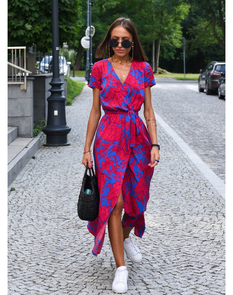 Image of Fiona | Women's V-Neck Wrap Midi Dress