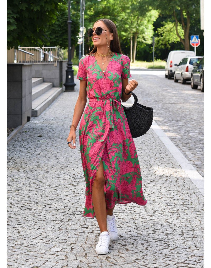 Image of Fiona | Women's V-Neck Wrap Midi Dress