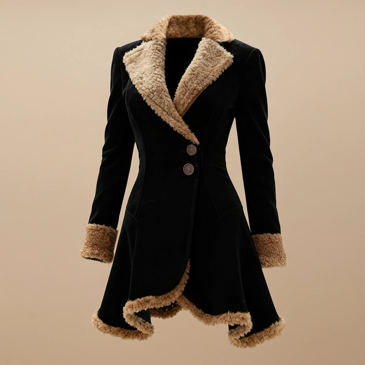 Suede Style Shearling Trim Coat for Women