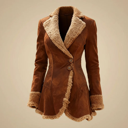 Suede Style Shearling Trim Coat for Women