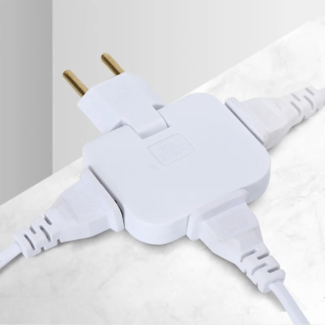 Flat Plug Adapter - 1 to 3 Outlet Splitter for Tight Spaces